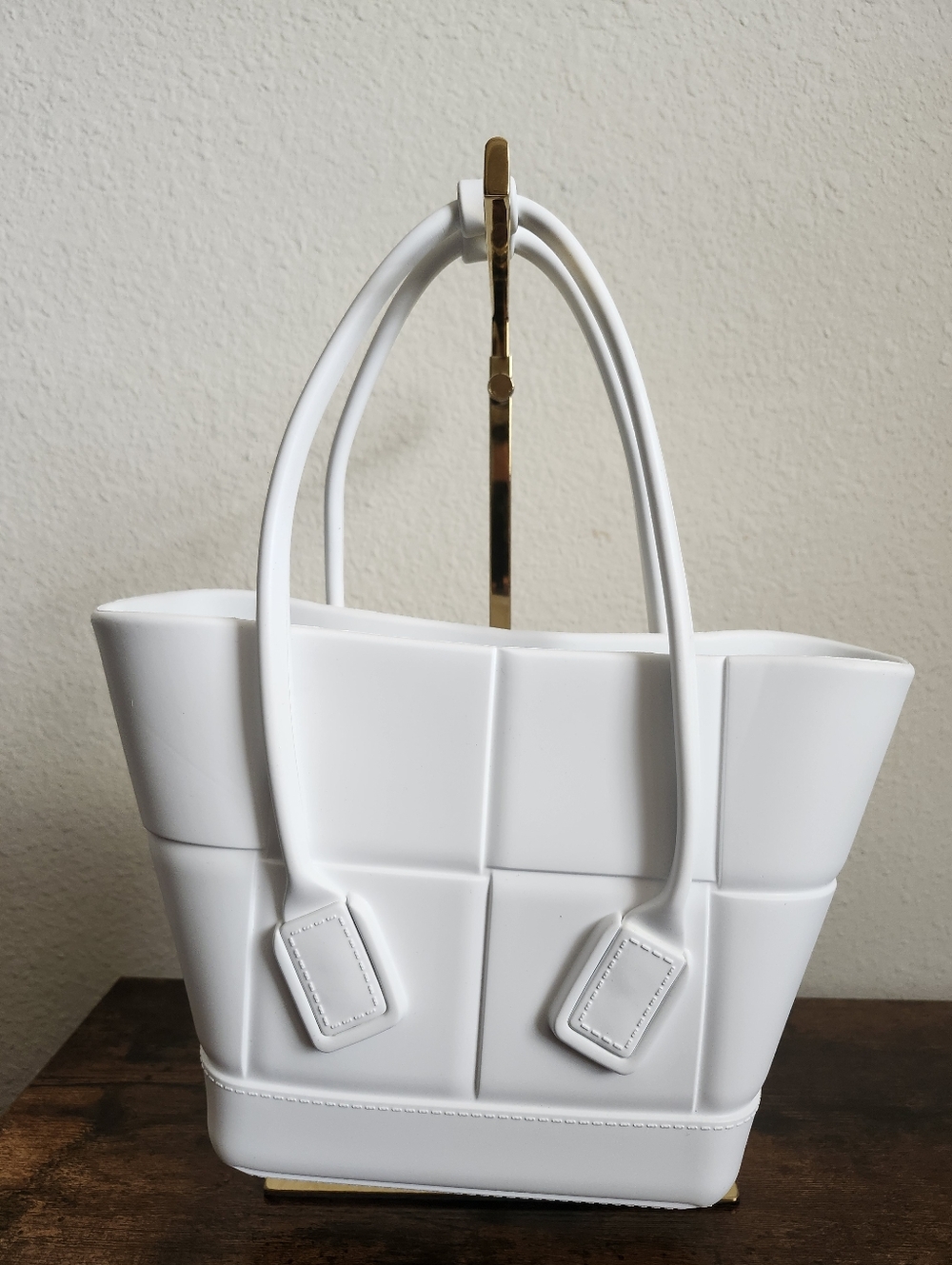 Bottega Veneta Rubber Intrecciato Mini Arco Tote White